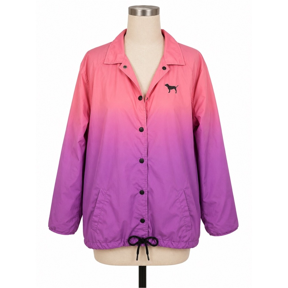 PINK Victoria's Secret Ombre Coach Jacket Womens Small Pink Purple Gradient Snap